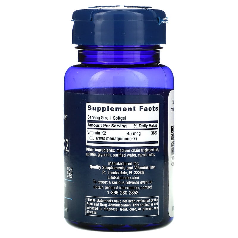 Life Extension, Low Dose Vitamin K2 (MK-7), 45 mcg, 90 Softgels 737870193692