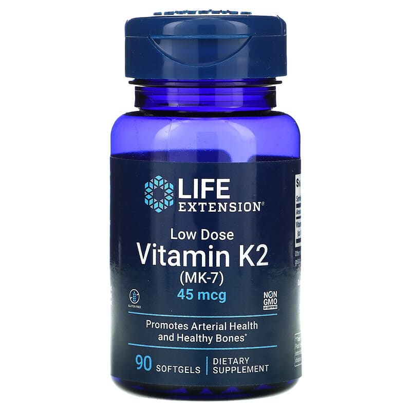 Life Extension Low Dose Vitamin K2 (MK-7) 45 mcg 90 Softgels 737870193692