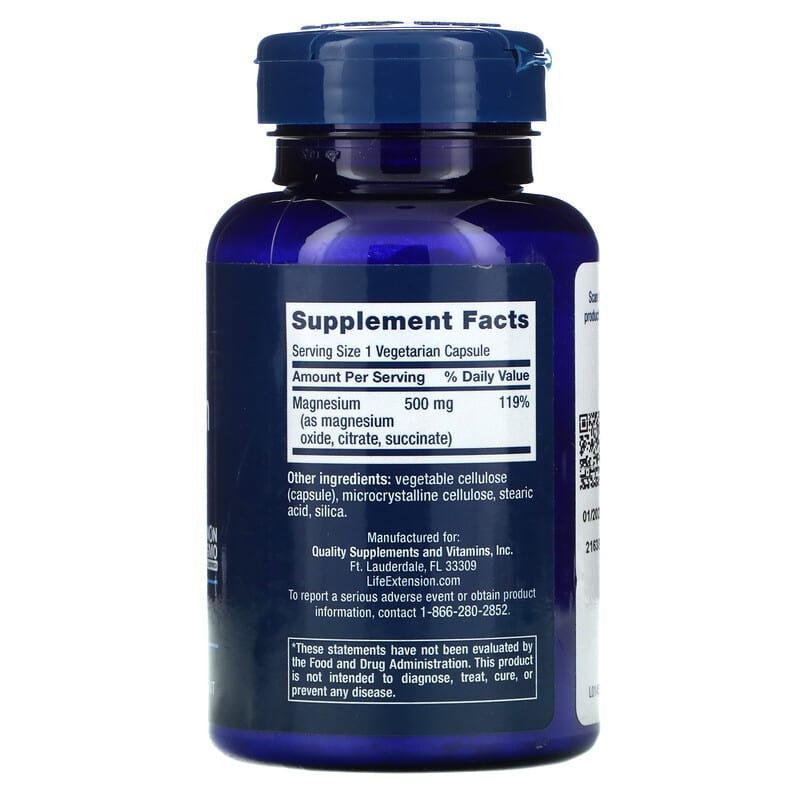 Life Extension, Magnesium Caps, 500 mg, 100 Vegetarian Capsules 737870145912