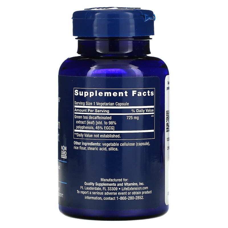 Life Extension, Mega Green Tea Extract, Decaffeinated, 100 Vegetarian Capsules 737870954101