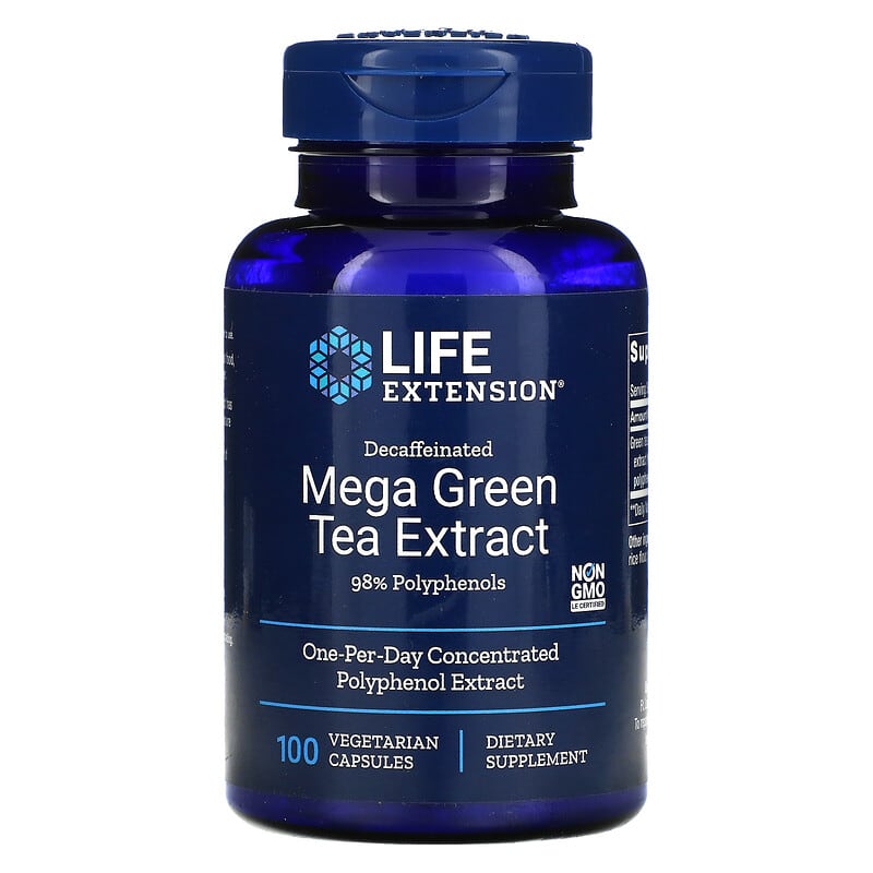 Life Extension Mega Green Tea Extract Decaffeinated 100 Vegetarian Capsules 737870954101
