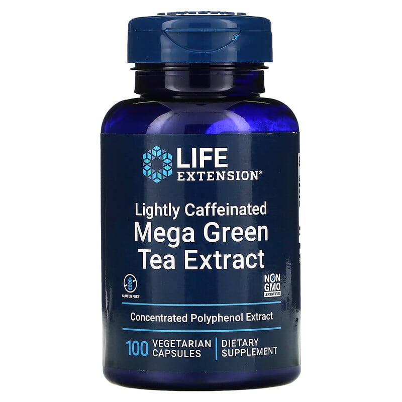 Life Extension Mega Green Tea Extract Lightly Caffeinated 100 Vegetarian Capsules 737870953104