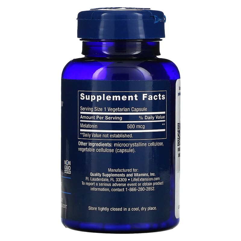 Life Extension, Melatonin, 500 mcg, 200 Vegetarian Capsules 737870108320