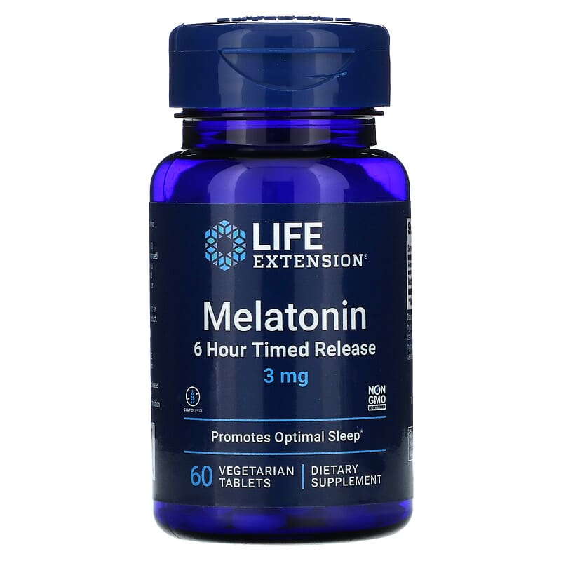 Life Extension Melatonin 6 Hour Timed Release 3 mg 60 Vegetarian Tablets 737870178668