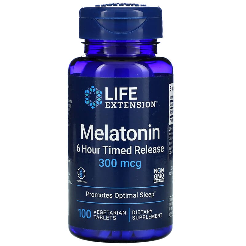 Life Extension Melatonin 6 Hour Timed Release 300 mcg 100 Vegetarian Tablets 737870178712