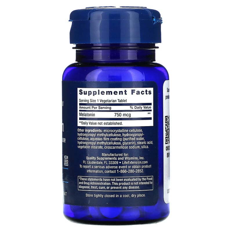 Life Extension, Melatonin, 6 Hour Timed Release, 750 mcg, 60 Vegetarian Tablets 737870178866