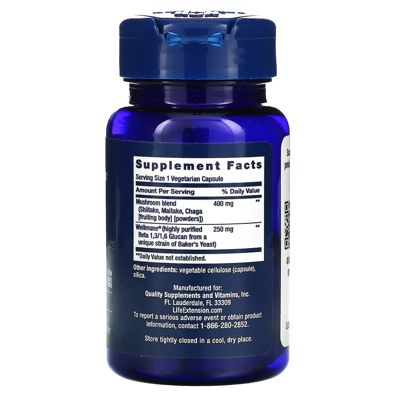 Life Extension, Mushroom Immune With Beta Glucans, 30 Vegetarian Capsules 737870242635