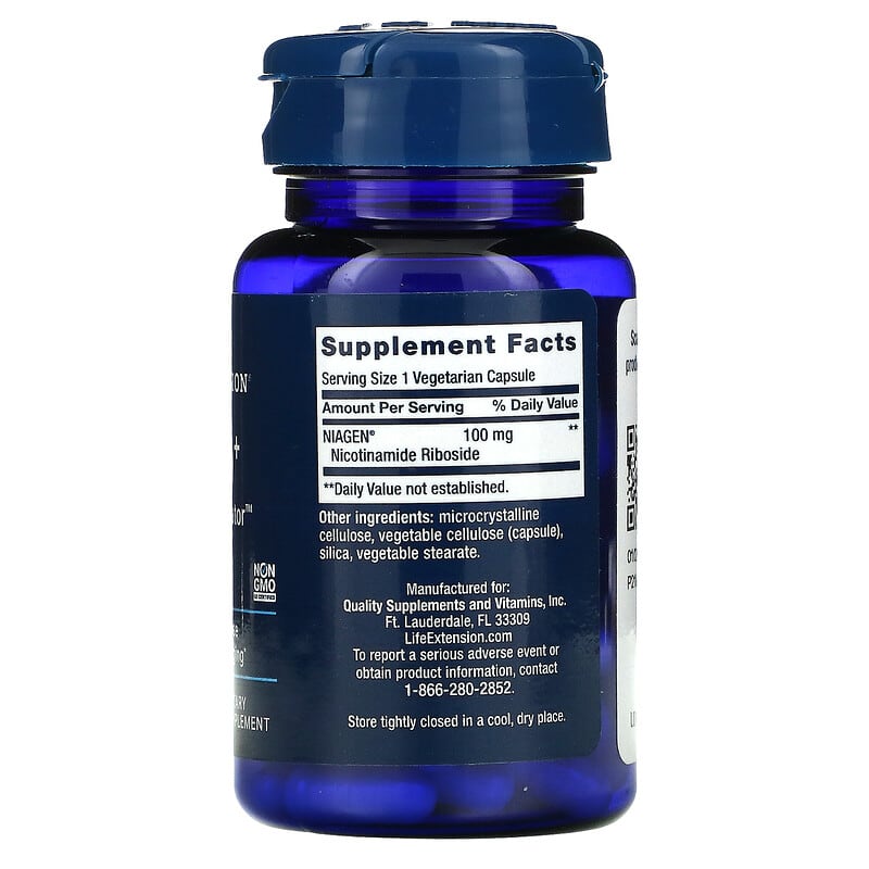 Life Extension, NAD+ Cell Regenerator, NIAGEN Nicotinamide Riboside, 100 mg, 30 Vegetarian Capsules 737870190431