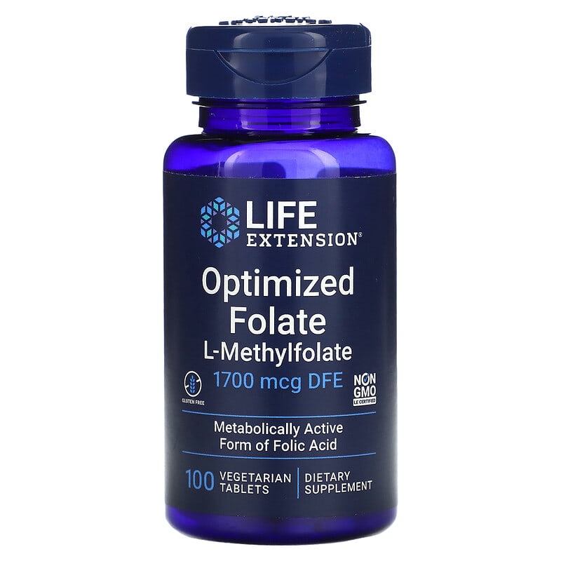 Life Extension Optimized Folate 1,700 mcg DFE 100 Vegetarian Tablets 737870193913