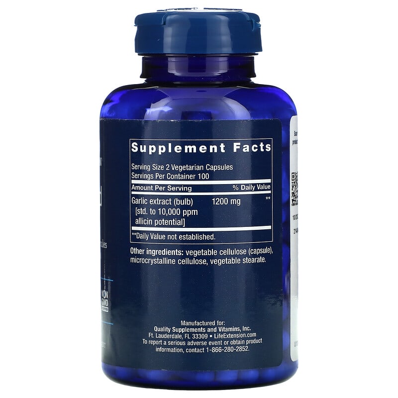 Life Extension, Optimized Garlic, Standardized Garlic Capsules, 200 Vegetarian Capsules 737870139423