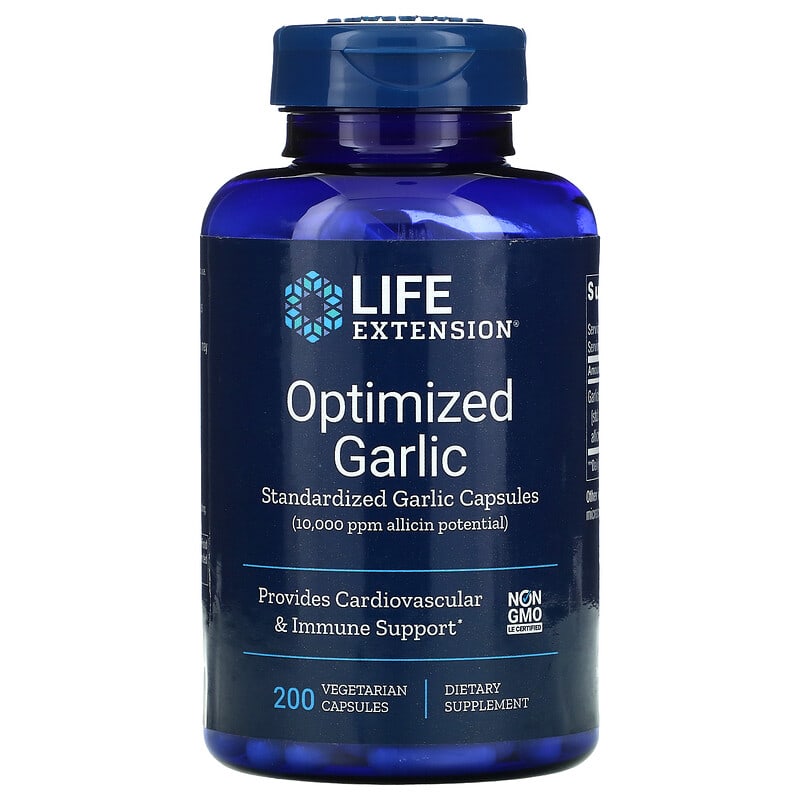 Life Extension Optimized Garlic Standardized Garlic Capsules 200 Vegetarian Capsules 737870139423