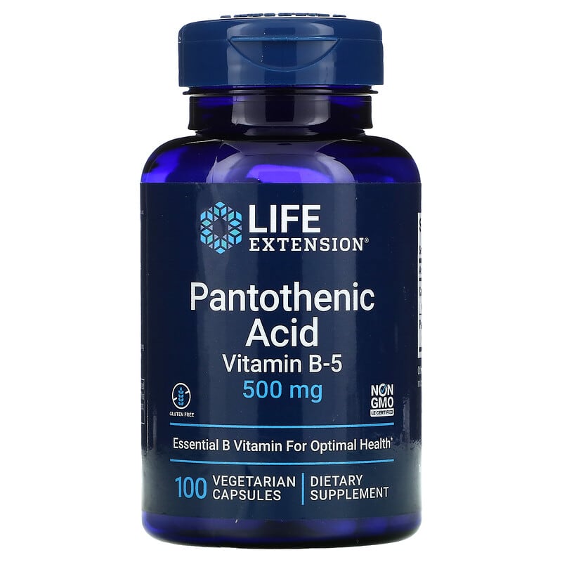 Life Extension Pantothenic Acid Vitamin B-5 500 mg 100 Vegetarian Capsules 737870202813