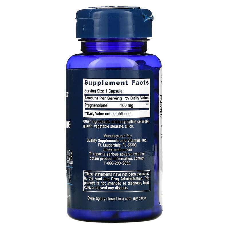 Life Extension, Pregnenolone, 100 mg, 100 Capsules 737870700104