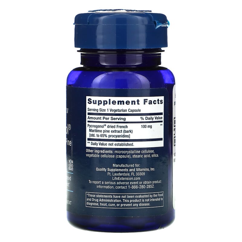 Life Extension, Pycnogenol, French Maritime Pine Bark Extract, 100 mg, 60 Vegetarian Capsules 737870163763