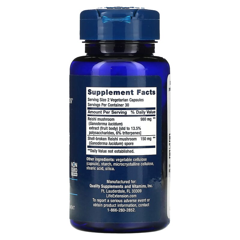 Life Extension, Reishi Extract Mushroom Complex, 60 Vegetarian Capsules 737870170860