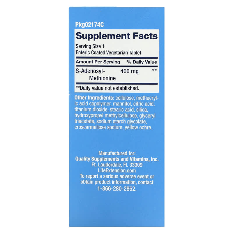 Life Extension, SAMe S-Adenosyl-Methionine, 400 mg, 60 Enteric Coated  Vegetarian Tablets 737870217466