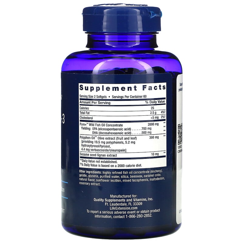 Life Extension, Super Omega-3 EPA/DHA Fish Oil, Sesame Lignans & Olive Extract, 120 Softgels 737870198215