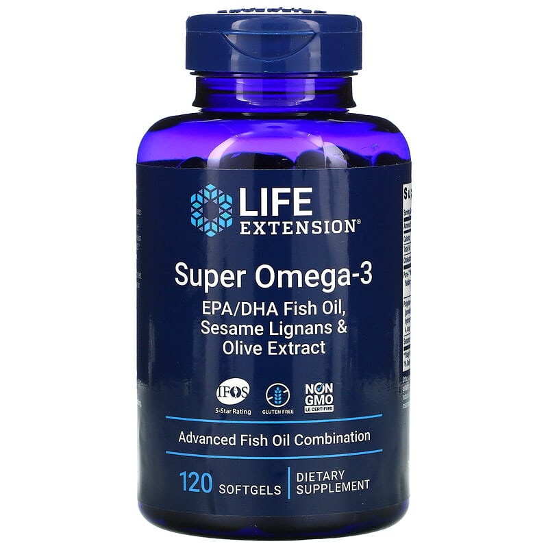 Life Extension Super Omega-3 EPA/DHA Fish Oil Sesame Lignans & Olive Extract 120 Softgels 737870198215