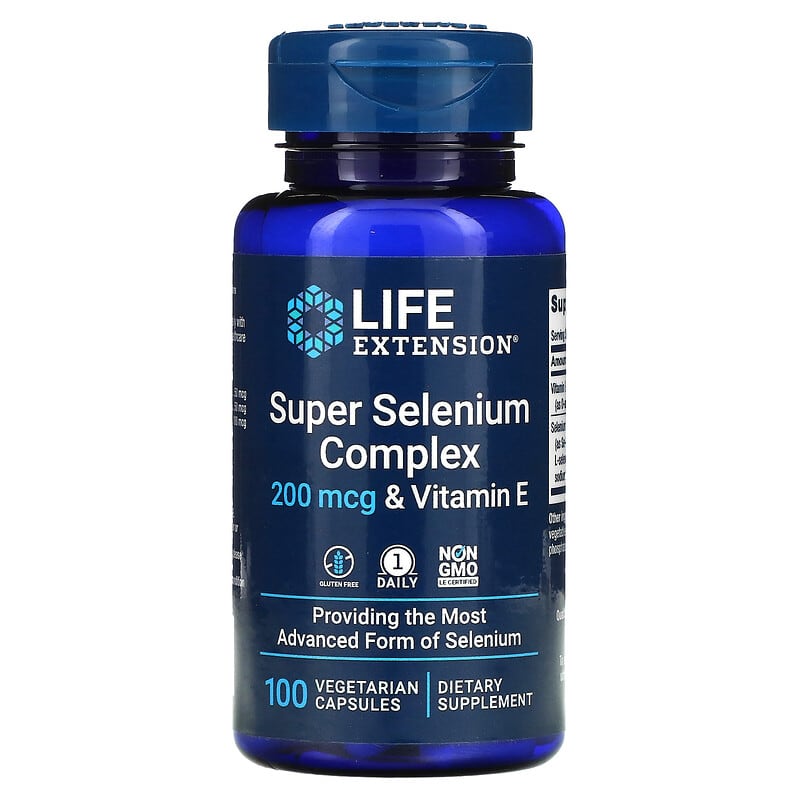 Life Extension Super Selenium Complex & Vitamin E 200 mcg 100 Vegetarian Capsules 737870177814