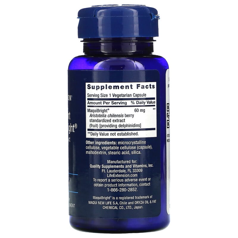 Life Extension, Tear Support with MaquiBright, Maqui Berry Extract, 60 mg, 30 Vegetarian Capsules 737870191834