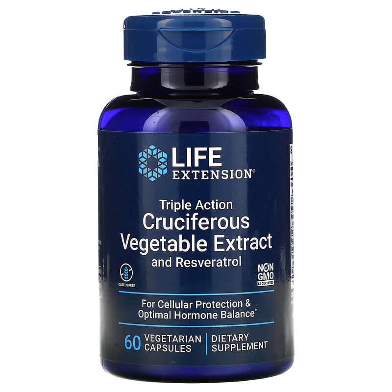 Life Extension Triple Action Cruciferous Vegetable Extract with Resveratrol 60 Vegetarian Capsules 737870146964