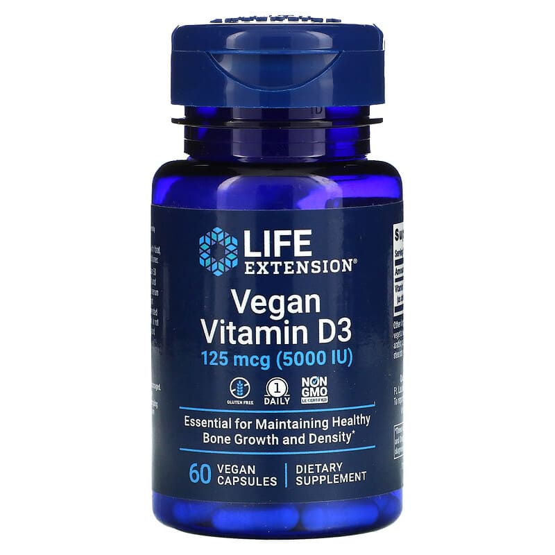 Life Extension Vegan Vitamin D3 125 mcg (5000 IU) 60 Vegan Capsules 737870242260