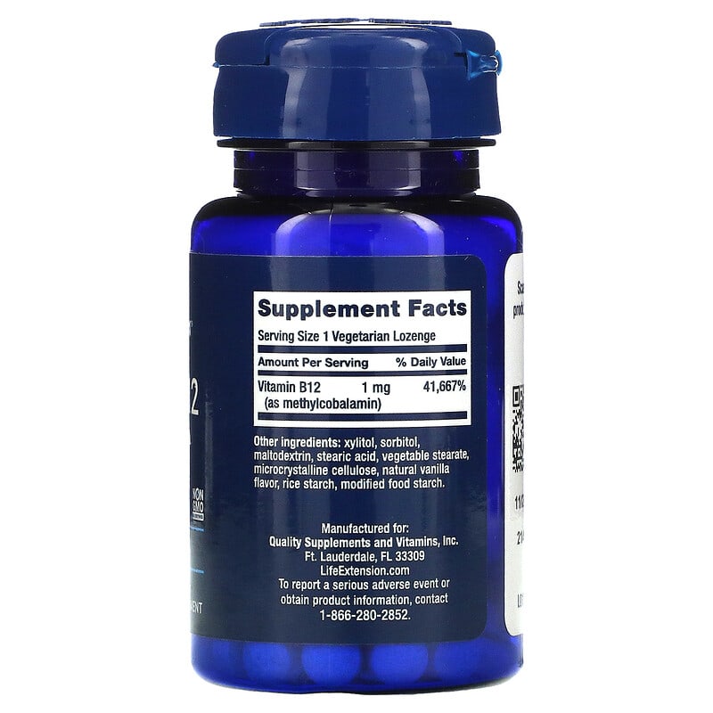Life Extension, Vitamin B12 Methylcobalamin, 1 mg, 60 Vegetarian Lozenges 737870153665