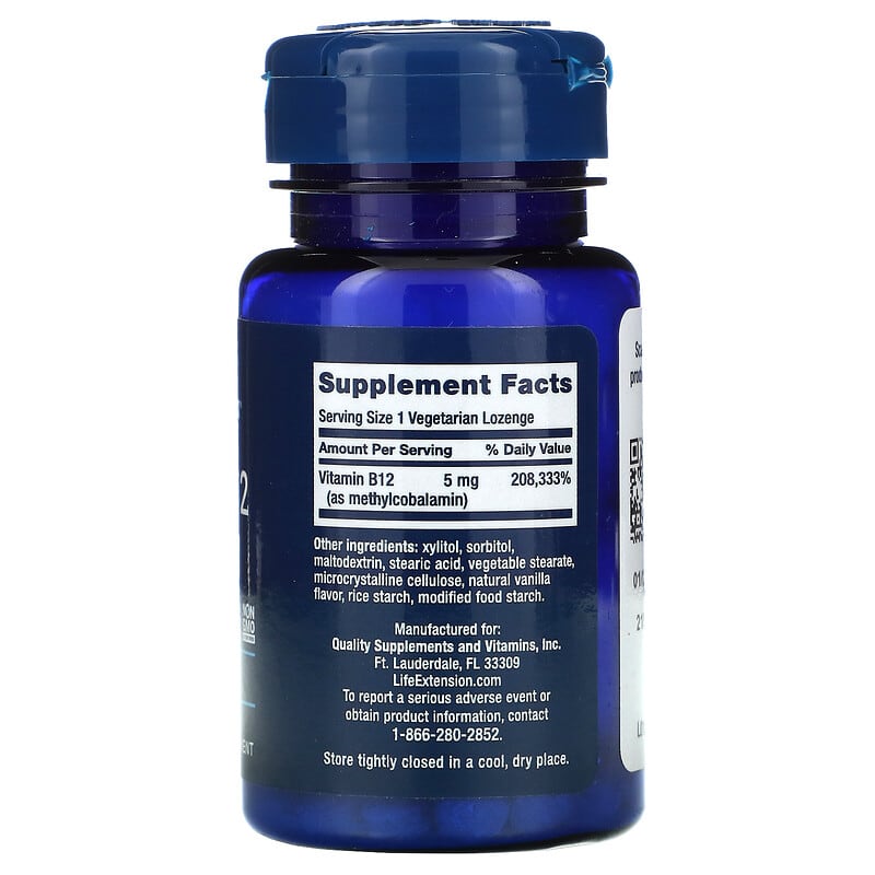 Life Extension, Vitamin B12 Methylcobalamin, 5 mg, 60 Vegetarian Lozenges 737870153764
