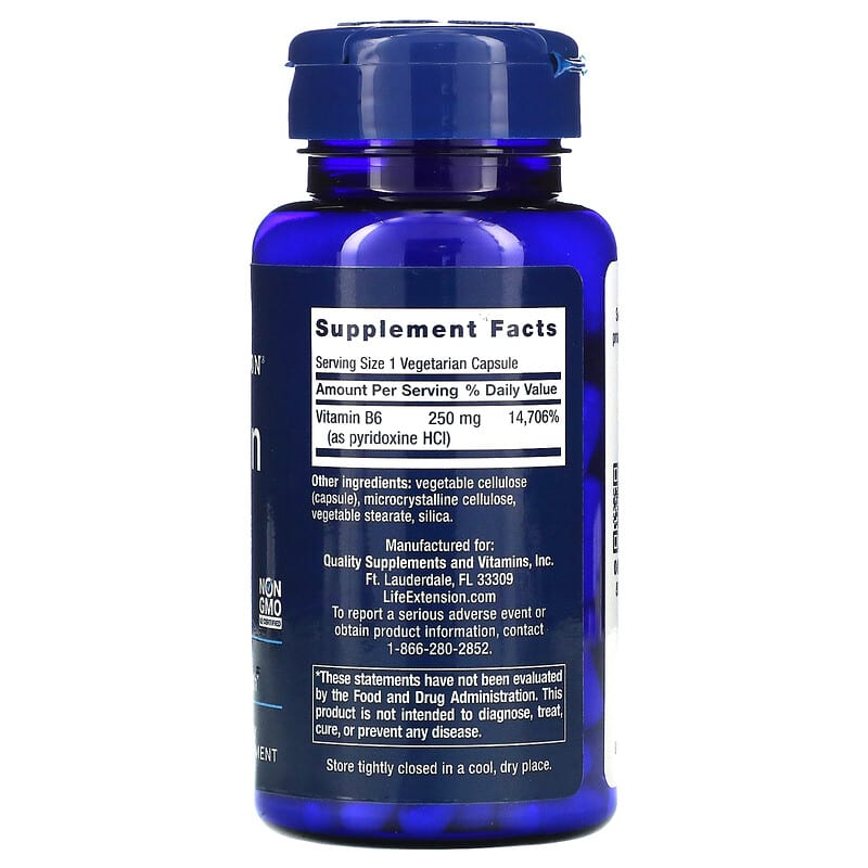 Life Extension, Vitamin B6, 250 mg, 100 Vegetarian Capsules 737870153511