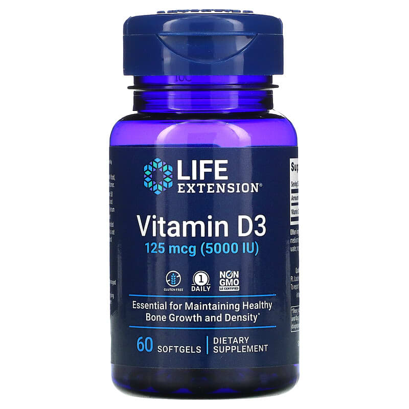 Life Extension Vitamin D3 125 mcg (5,000 IU) 60 Softgels 737870171362