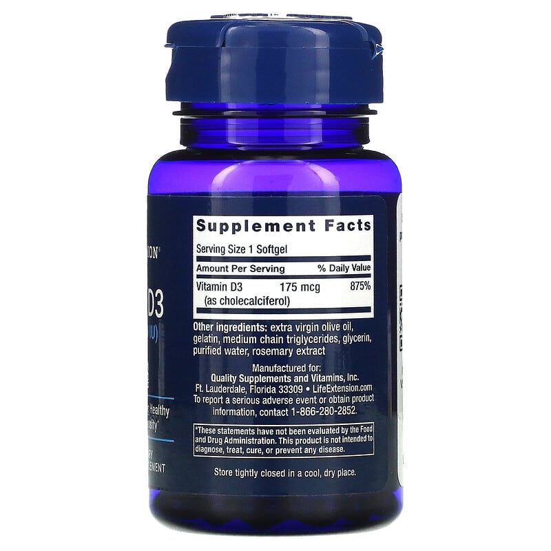 Life Extension, Vitamin D3, 175 mcg (7,000 IU), 60 Softgels 737870171867