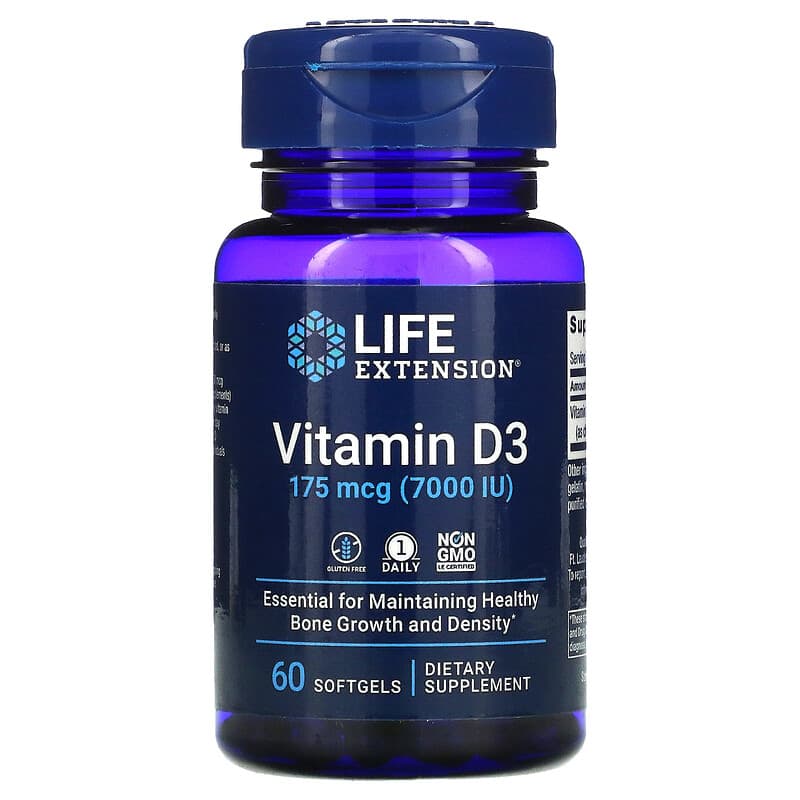 Life Extension Vitamin D3 175 mcg (7,000 IU) 60 Softgels 737870171867