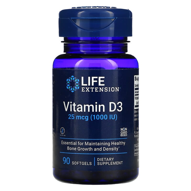 Life Extension Vitamin D3 25 mcg (1,000 IU) 90 Softgels 737870175391