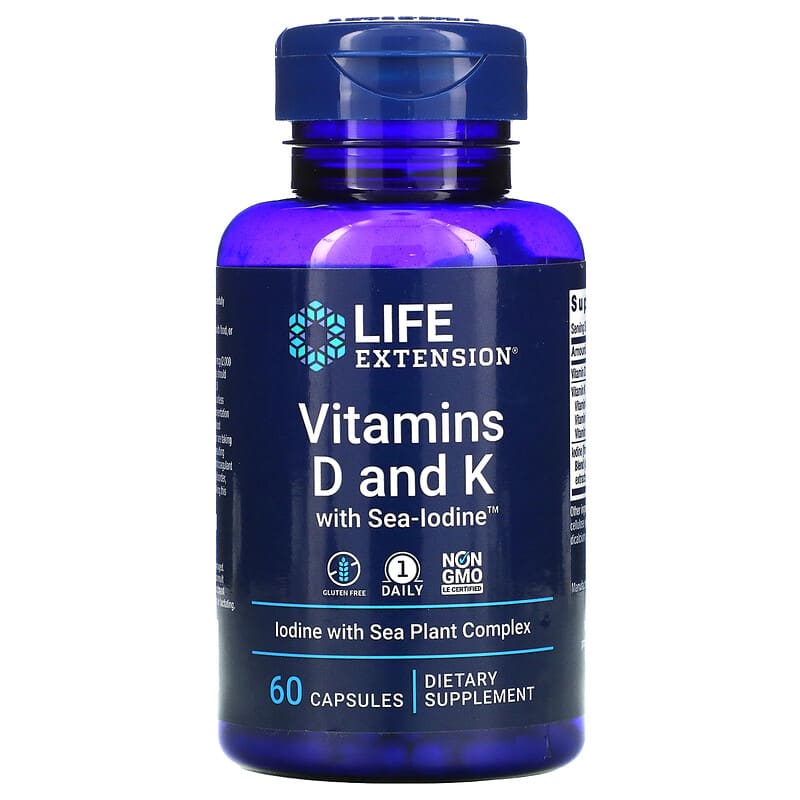 Life Extension Vitamins D and K with Sea-Iodine 60 Capsules 737870204060