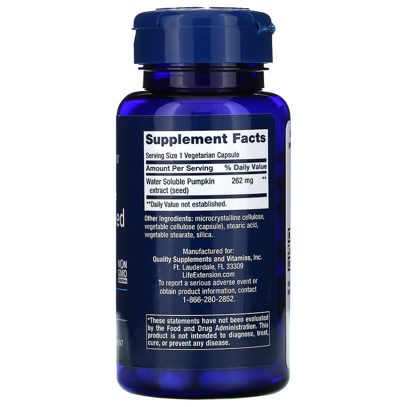 Life Extension, Water-Soluble Pumpkin Seed Extract, 60 Vegetarian Capsules 737870120964