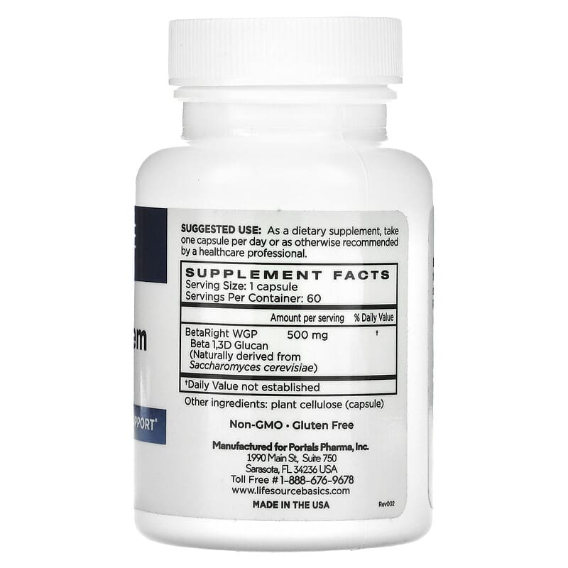 Life Source Basics (WGP Beta Glucan), Immune System Activator, 500 mg, 60 Capsules 666107130042