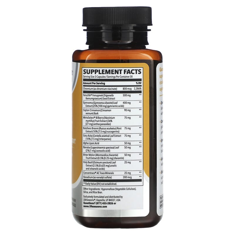 LifeSeasons, Glucose Stabili-T Blood Sugar Support, 90 Veg Capsules 853760002087