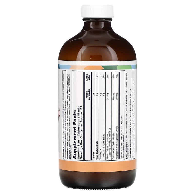 LifeTime Vitamins, Bone Support, Calcium Magnesium Citrate Plus Vitamin D-3, Strawberry, 16 fl oz (473 ml) 53232400094