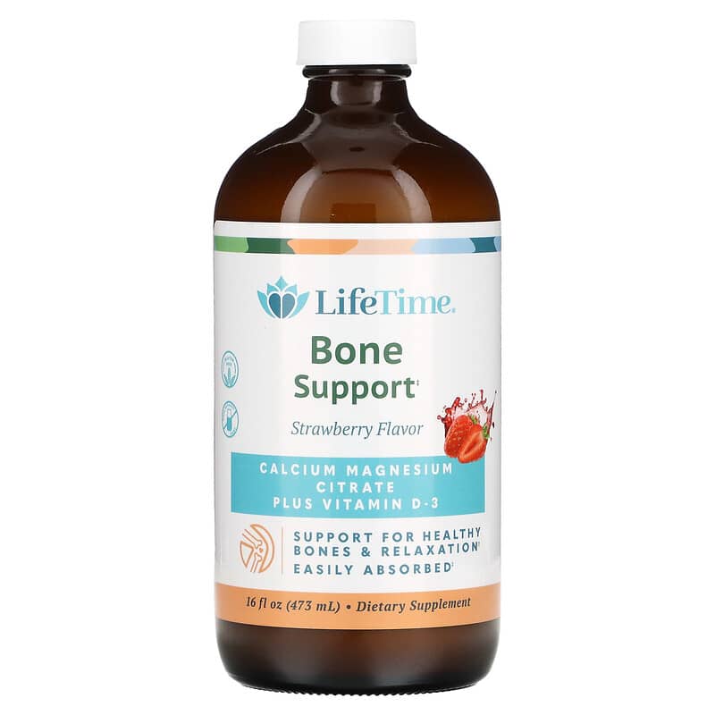 LifeTime Vitamins Bone Support Calcium Magnesium Citrate Plus Vitamin D-3 Strawberry 16 fl oz (473 ml) 53232400094