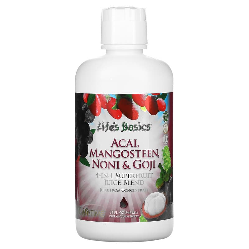 LifeTime Vitamins Life's Basics 4-In-1 Superfruit Juice Blend Acai Mangosteen Noni & Goji 32 fl oz (946 ml) 53232290336