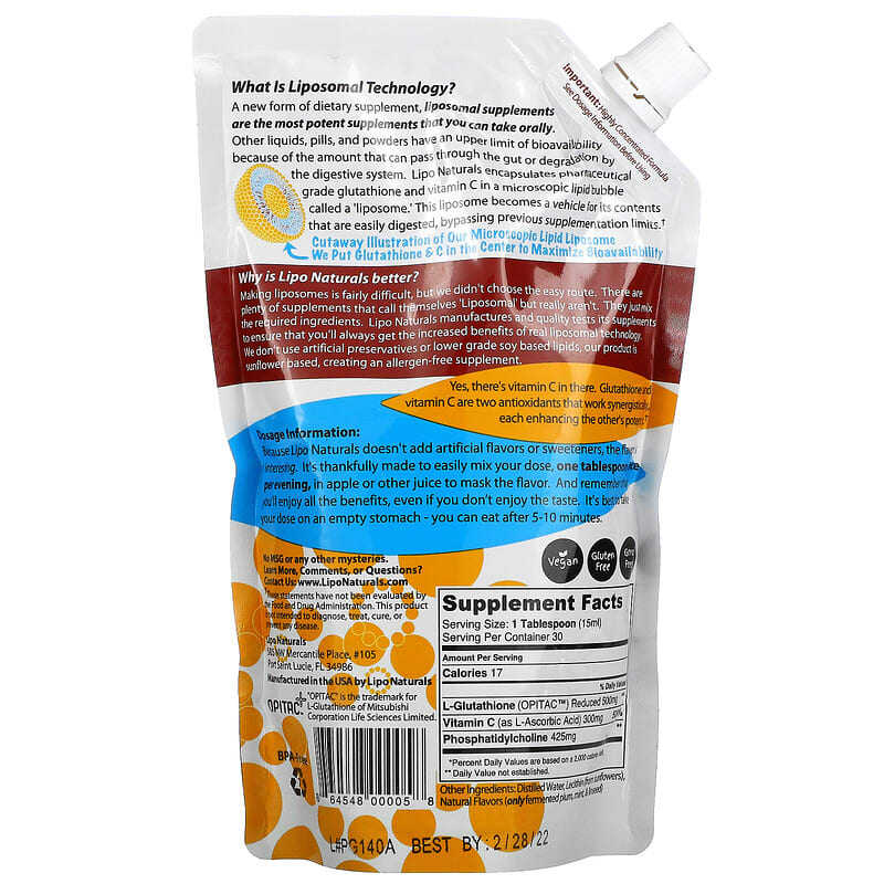 Lipo Naturals, Liposomal Glutathione Antioxidant Complex , 15 oz (443 ml) 864548000058