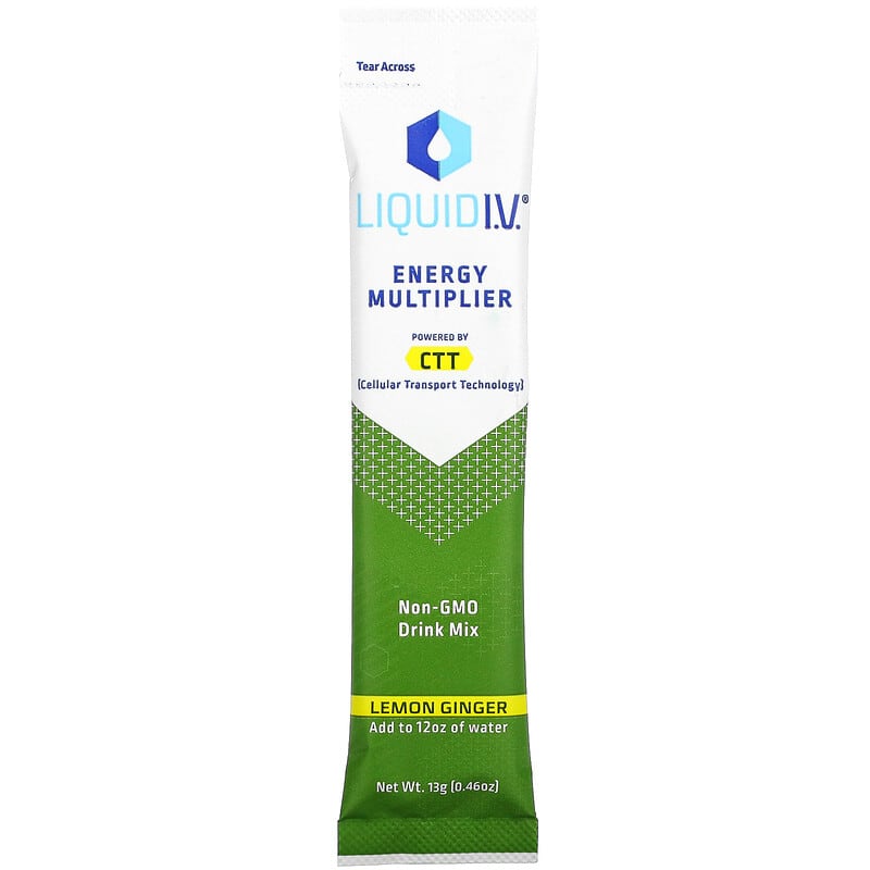 Liquid I.V., Energy Multiplier, Supercharged Energy Drink Mix, Lemon Ginger, 10 Stick Packs, 0.56 oz (16 g) Each 851741008790