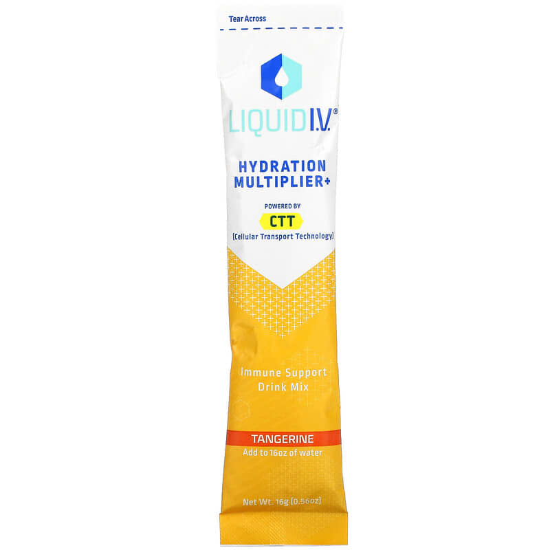 Liquid I.V., Hydration Multiplier + Immune Support Drink Mix, Tangerine, 10 Individual Stick Packs, 0.56 oz (16 g) Each 851741008998