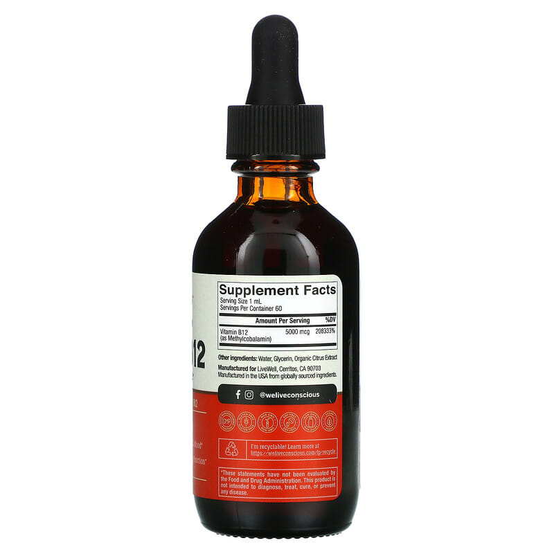 Live Conscious, Vegan B12, Maximum Strength, 60 mL 850008273155