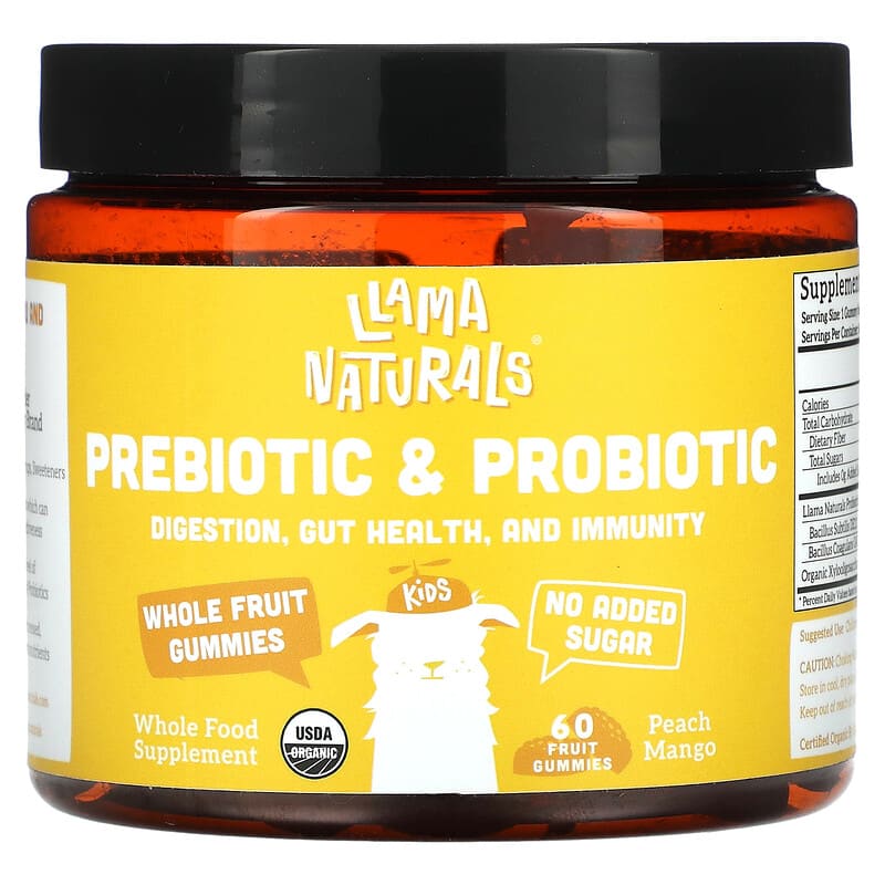 Llama Naturals Prebiotic & Probiotic Whole Fruit Gummies Peach Mango 60 Fruit Gummies 860001569049