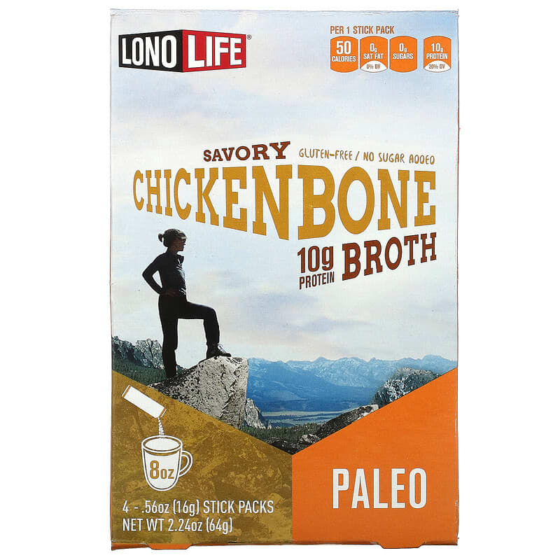 Lonolife Broth Chicken Bone Paleo 4 Stick Packs .56 oz (16 g) Each 857946006265