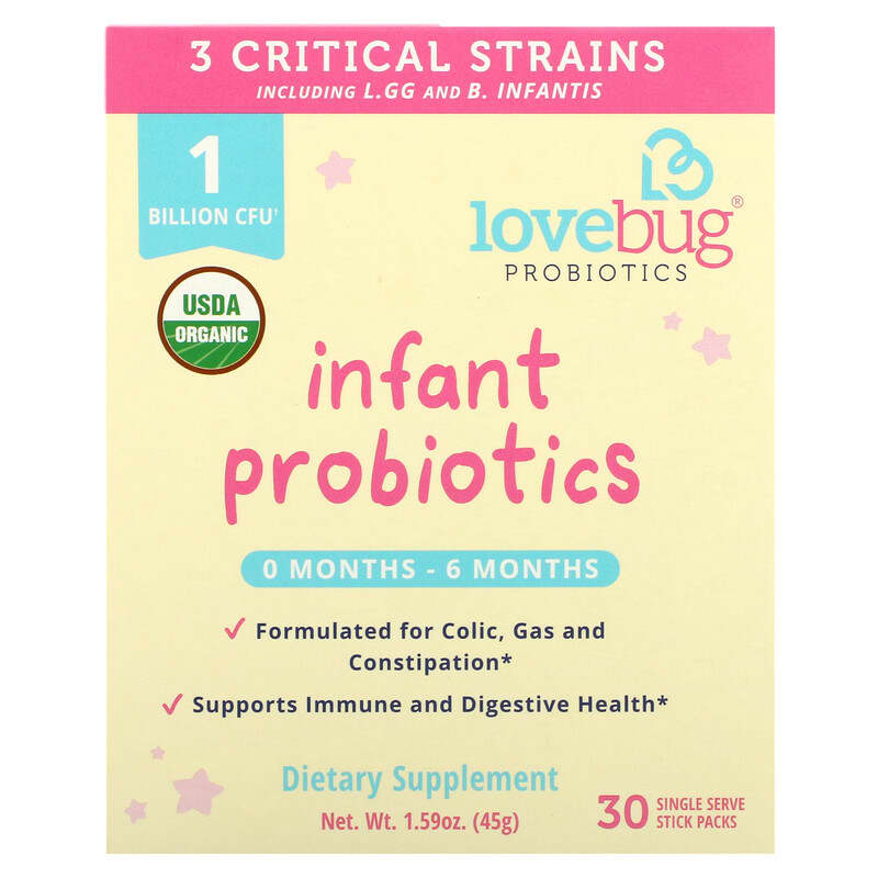 LoveBug Probiotics Infant Probiotics 0-6 Months 1 Billion CFU 30 Single Stick Packs 0.05 oz (1.5 g) Each 861383000328