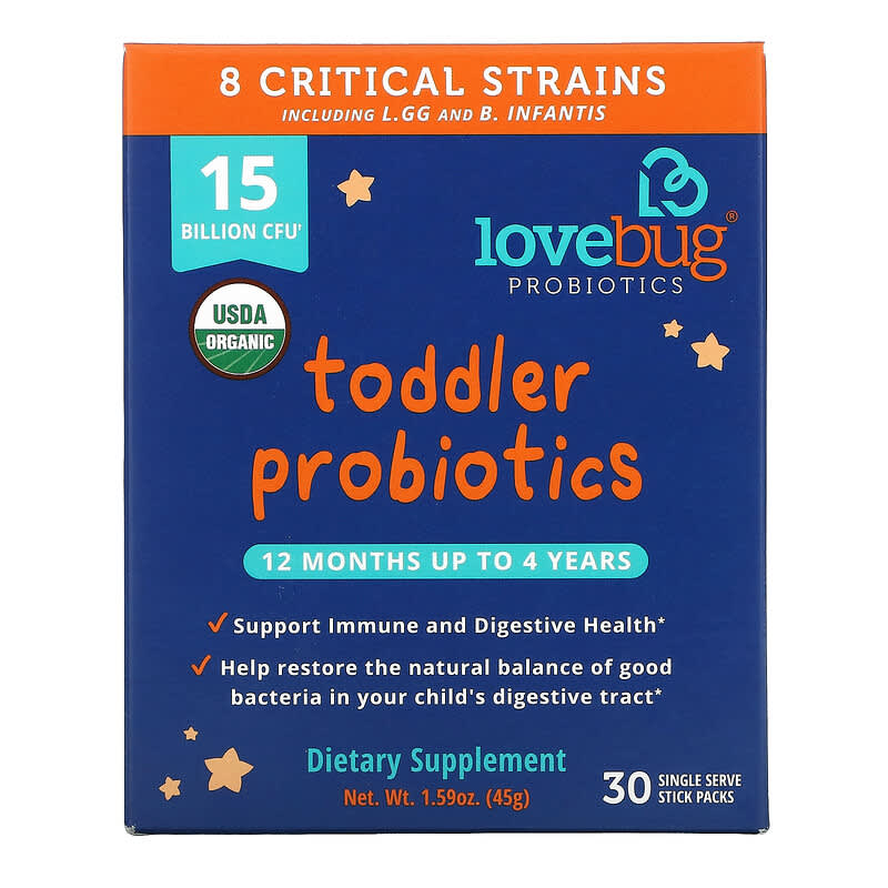 LoveBug Probiotics Toddler Probiotics 12 Months Up To 4 Years 15 Billion CFU 30 Single Serve Stick Packs 861383000342
