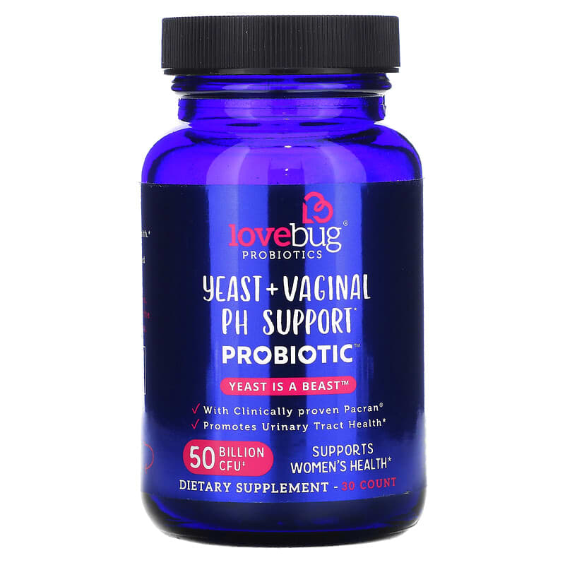 LoveBug Probiotics, Yeast + Vaginal PH Support Probiotic, Advanced Strength, 50 Billion CFU, 30 Count 864377000199