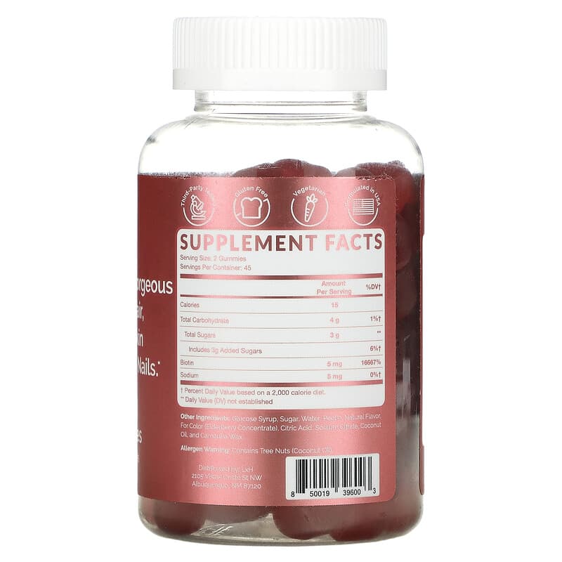 LxH, Biotin Gummies, 90 Vegetarian Gummies 850019396003